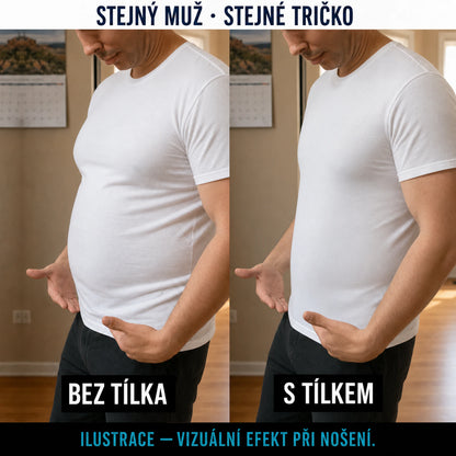 Ilustrace: stejný muž ve stejném tričku bez tílka a s tílkem KONTURA