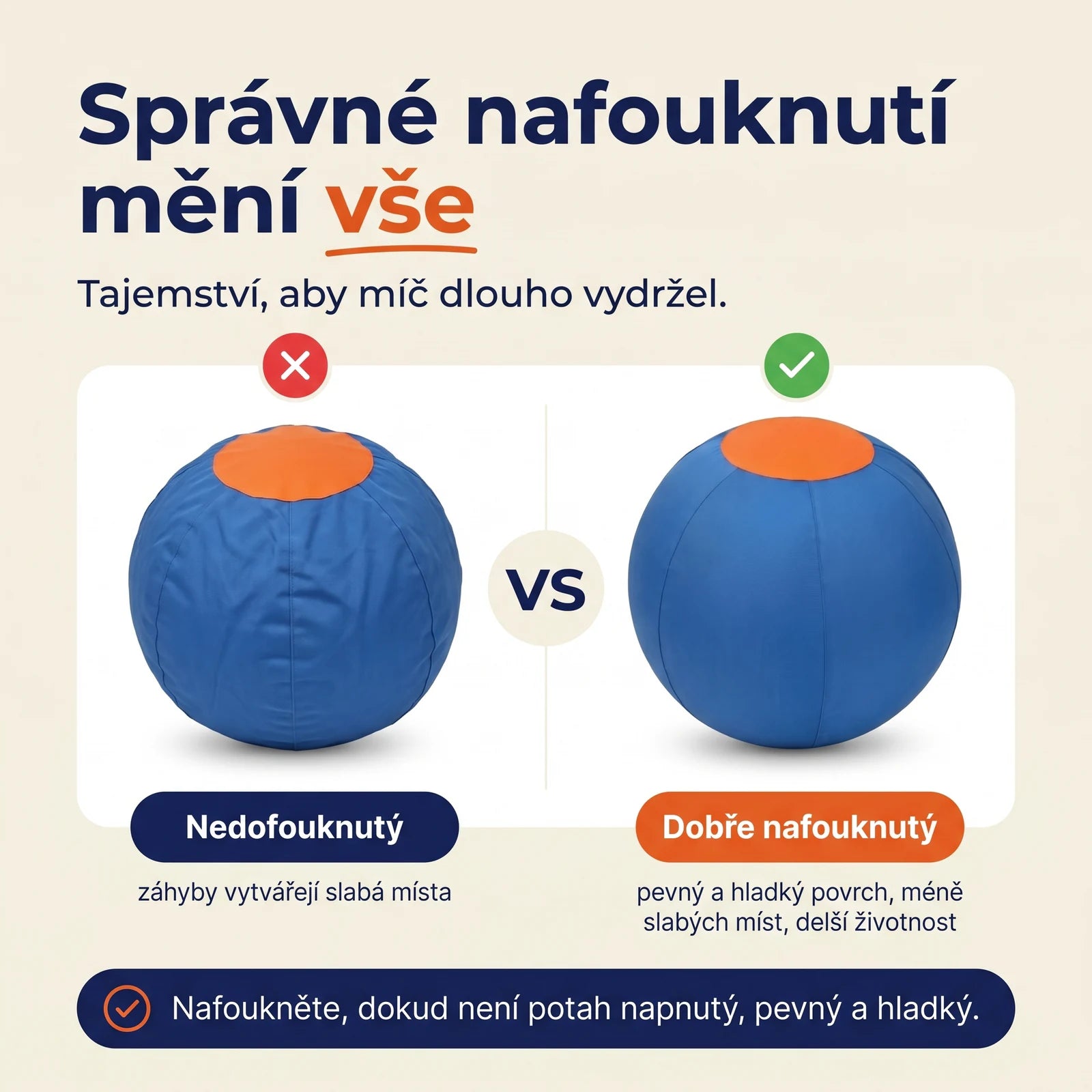 Správné nafouknutí — pevný a hladký povrch pro delší životnost