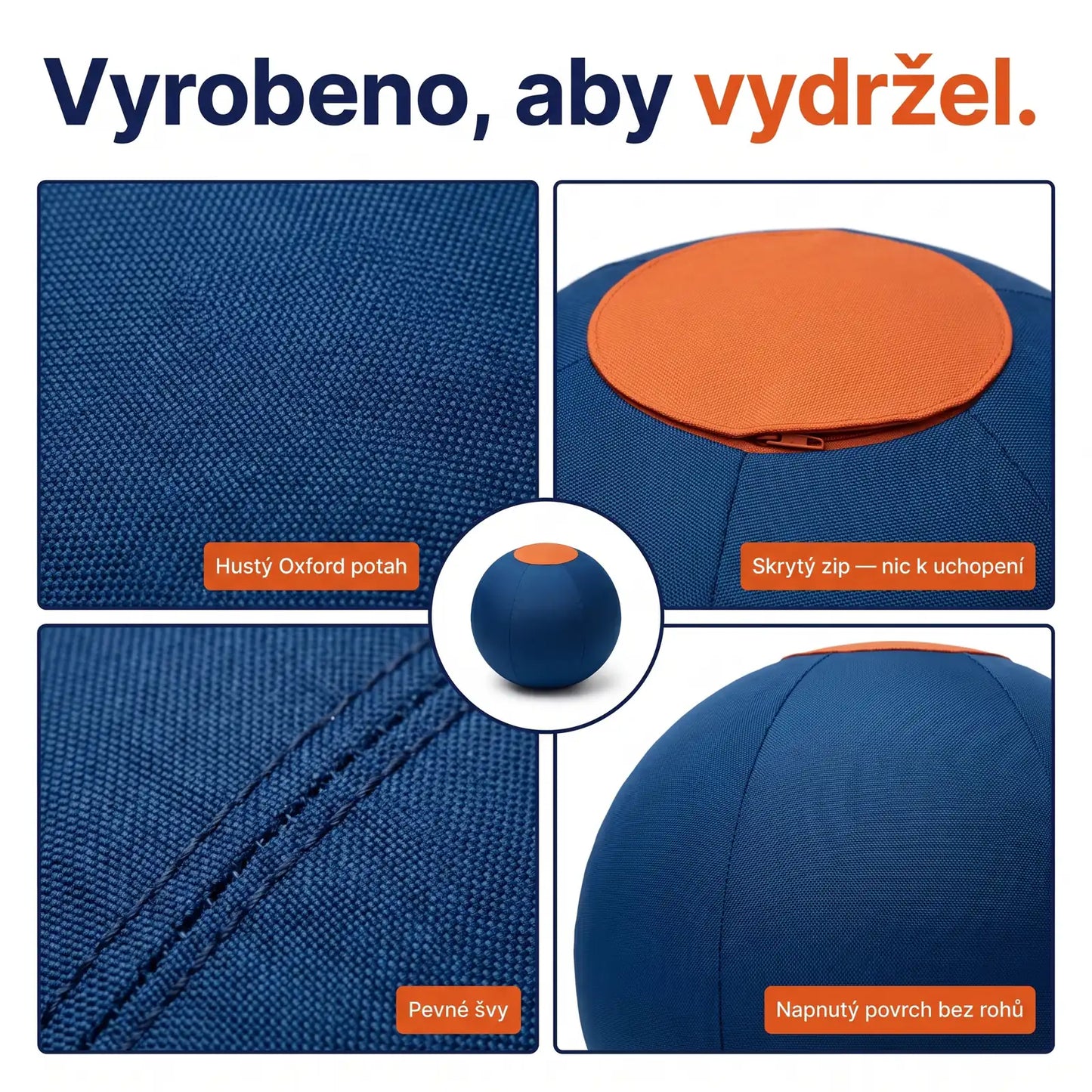 Vyrobeno, aby vydržel — hustý Oxford potah, skrytý zip, pevné švy