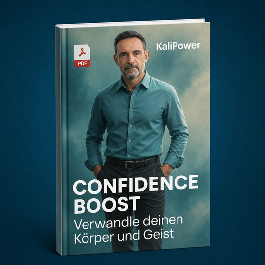 KaliPower Confidence Boost — E-Book Cover, Mann im blaugrünen Hemd